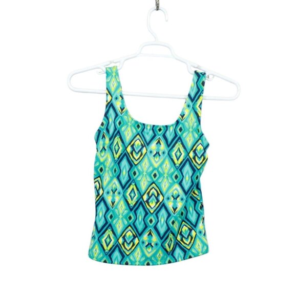 LL Bean BeanSport Swimwear Scoopneck Tankini Top Print Green Size 4 - Picture 1 of 10